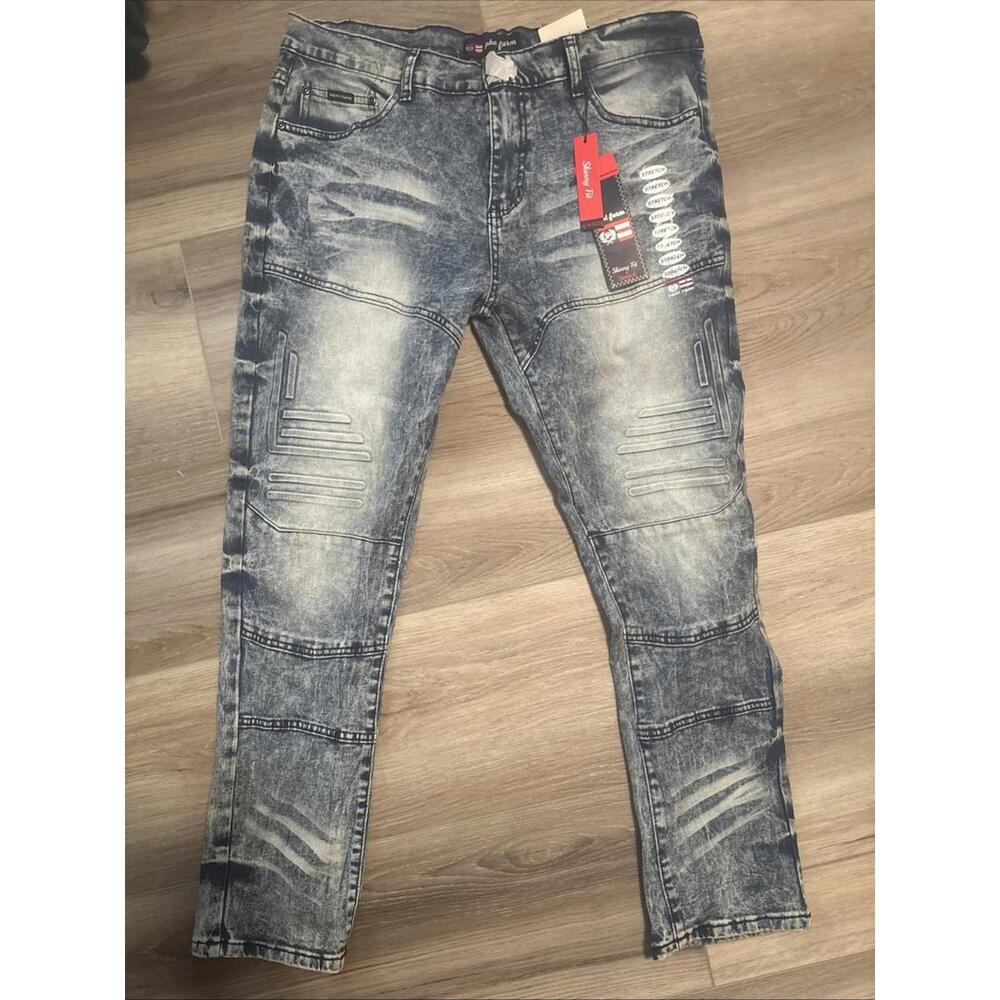 Phat Farm Jeans Slim Skinny Stretch Retro Moto Acid 36X30 New With Tags VTG
